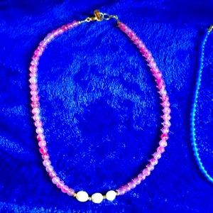 2 Beautiful crystal stone necklaces and pearls